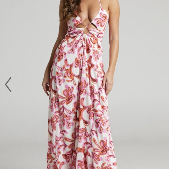 Auroray Cross Front Halter Maxi Dress in Pink Swirl - Picture 4 of 14